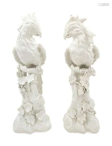 A Pair of Italian Blanc-de-Chine Porcelain ParrotsÂ