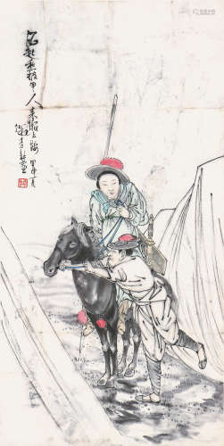 李 耕(1885-1964) 木兰从军 设色 纸本立轴
