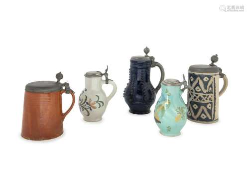 A Collection of Dutch and Other Pewter Mounted Tankards