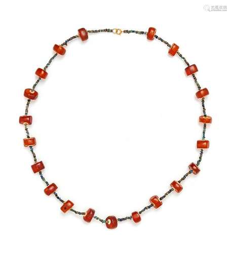 An Egyptian Amber and Faience Beaded Necklace