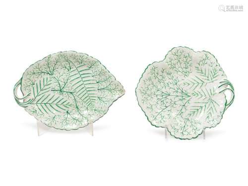 Two New Hall Earthenware Leaf-Form Dishes