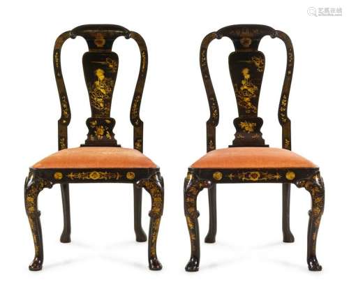 A Pair of Queen Anne Style Chinoiserie-Decorated Side