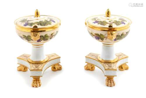 A Pair of English Painted Porcelain Sauce Tureens