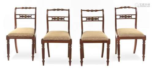 A Set of Four Regency Brass Inlaid Dining Chairs