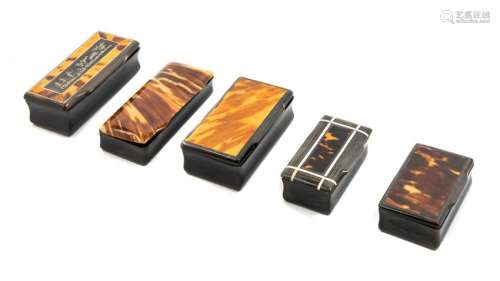 Five Carved Horn and Tortoise Shell Inlaid Snuff