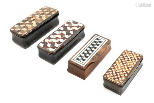 Three Carved Horn and Parquetry Snuff BoxesÂ