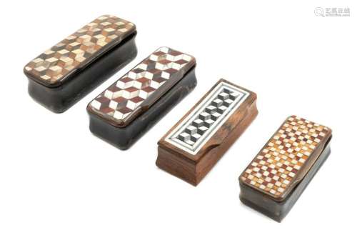 Three Carved Horn and Parquetry Snuff BoxesÂ