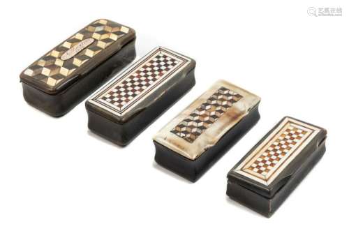 Four Carved Horn and Parquetry Snuff BoxesÂ