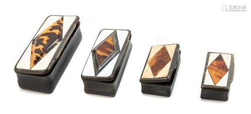 Four Carved Horn and Tortoise Shell Inlaid Snuff