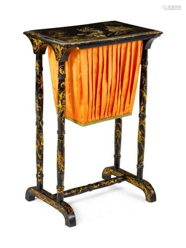 A Late Regency Chinoiserie Sewing Table Height 28 1/2 x