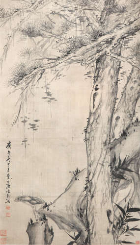 陈鸿寿(1768-1822) 松芝图 设色 绢本立轴
