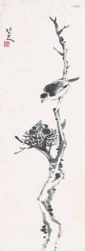 八大山人(1626-1705) 枯木栖禽 设色 纸本立轴