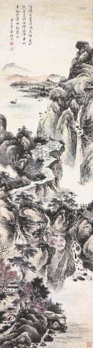 李嘉福(1829-1894) 溪影远帆 设色 纸本立轴