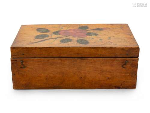 A Floral Painted Pine Document Box
