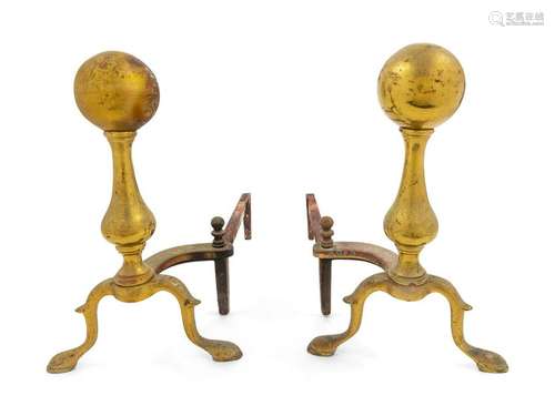 A Pair of Colonial Brass Andirons