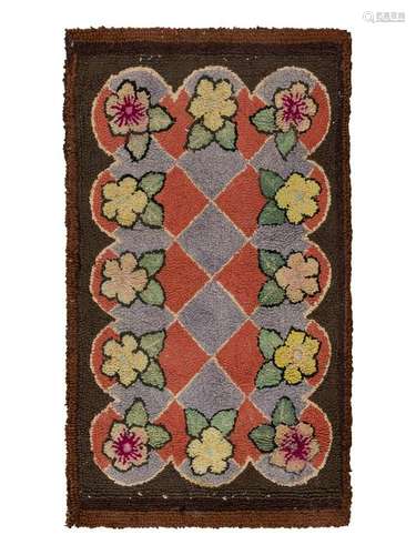 A Lattice and Flower Decorated Hooked Rug