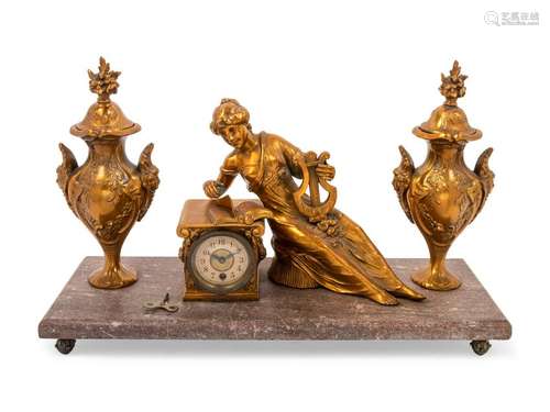 An American Gilt Metal and Marble Mantel Clock Width