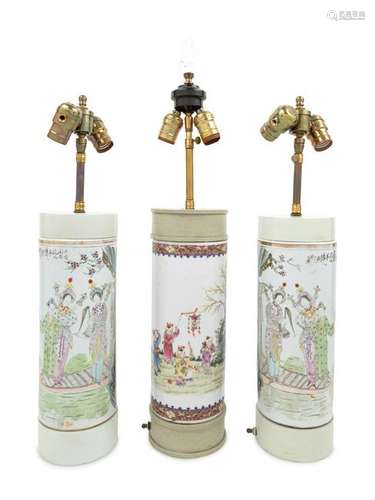 Three Chinese Export Porcelain Lamps