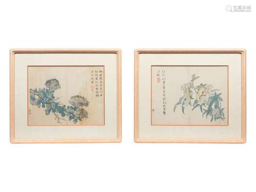 A Set of Eight 'Flower and Poem' Album Leaf PrintsÂ