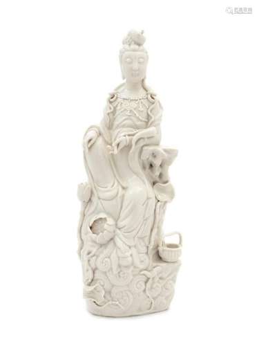 A Chinese Blanc-de-Chine Porcelain Figure of Guanyin