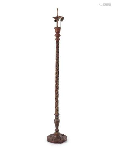 A Carved Lacquer Floor Lamp Height overall 70 inches.