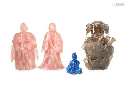 A Group of Chinese Rose Quartz and Other Carved