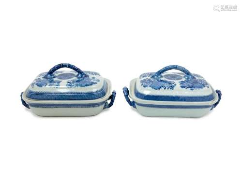 Two Chinese Export Blue Fitzhugh Porcelain Covered