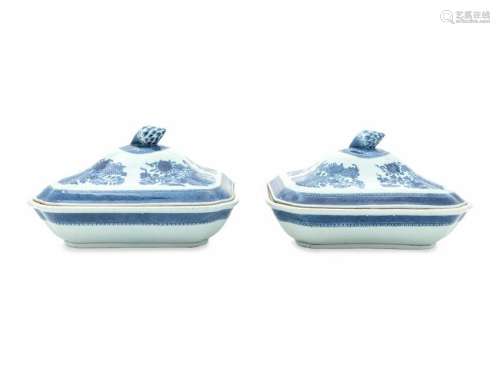 A Pair of Chinese Export Blue Fitzhugh Porcelain