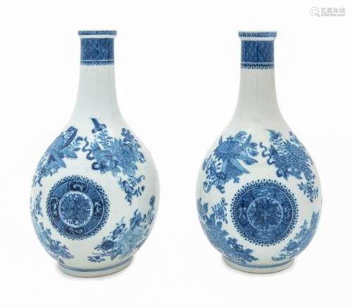 A Pair of Chinese Export Blue Fitzhugh Porcelain Vases