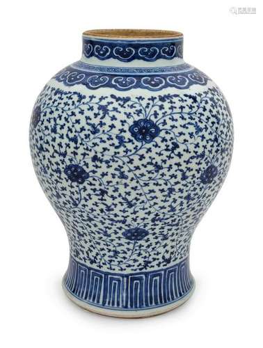 A Large Chinese Blue and White Porcelain Jar Height 14