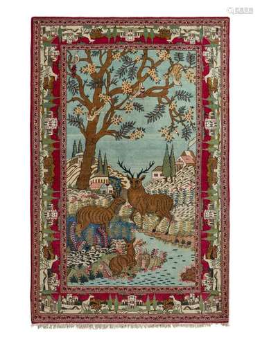 A Kirman Pictorial Wool Rug