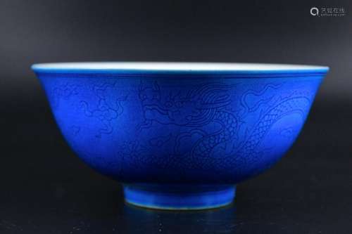 Qing Porcelain Blue Dragon Bowl