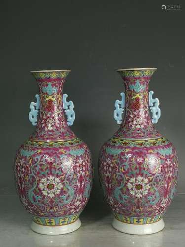 Pair of Qing Porcelain Famille Rose Vase