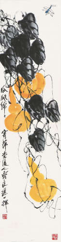 齐良迟(1921-2003) 瓜瓞绵绵 设色 纸本立轴
