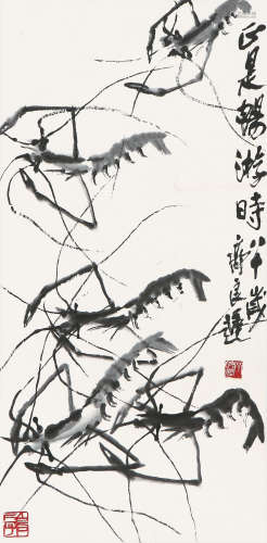 齐良迟(1921-2003) 墨虾 水墨 纸本立轴