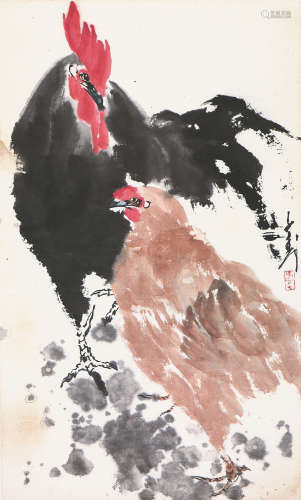 王子武(b.1936) 双吉图 设色 纸本立轴