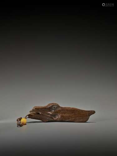 A RARE EARLY DRIFTWOOD NETSUKE OF A LARGE FISH