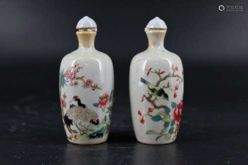 Pair of Qing Porcelain Famille Rose Snuff Bottle