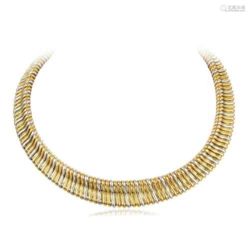 A Yellow and White Gold Omega Necklace