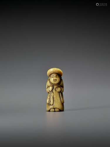 A GOOD STAG ANTLER NETSUKE OF A DUTCHMAN