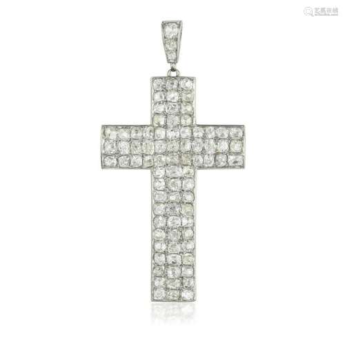 Edwardian Diamond Cross Pendant, French