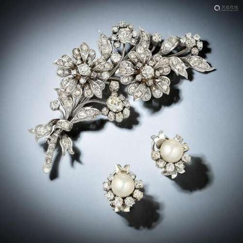 Antique Important Diamond Brooch/Earrings, French