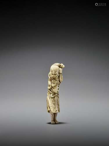 HIDETOMO:  A TALL STAG ANTLER NETSUKE