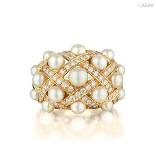 Chanel Matelasse Cultured Pearl and Diamond Ring