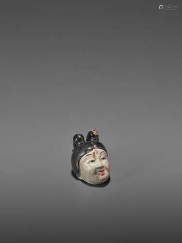 TESSAI: RARE LACQUERED MASK NETSUKE OF GOJO