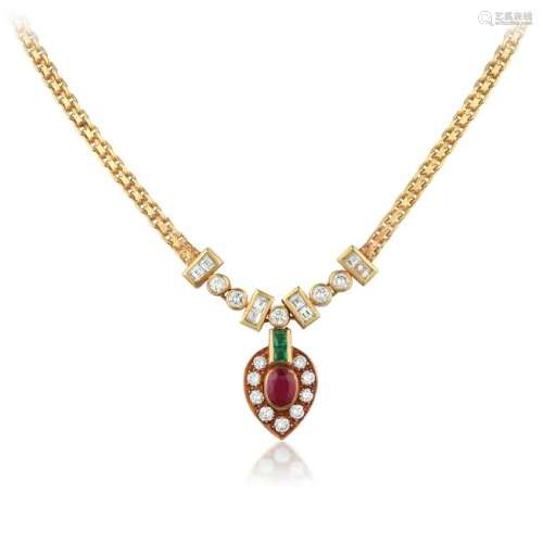 A Ruby Emerald and Diamond Necklace