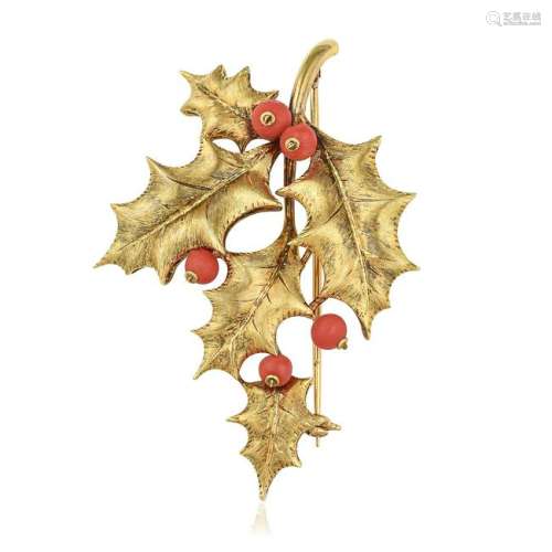 Tiffany & Co. Vintage Coral Holly Brooch