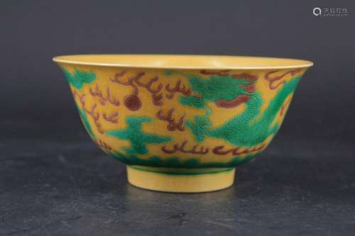 Chinese Qing Porcelain Yellow Bowl