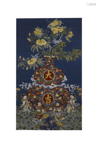 旧藏 “大吉”革丝葫芦献寿立轴