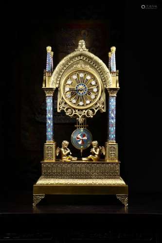 19世纪 铜鎏金景泰蓝天使座钟